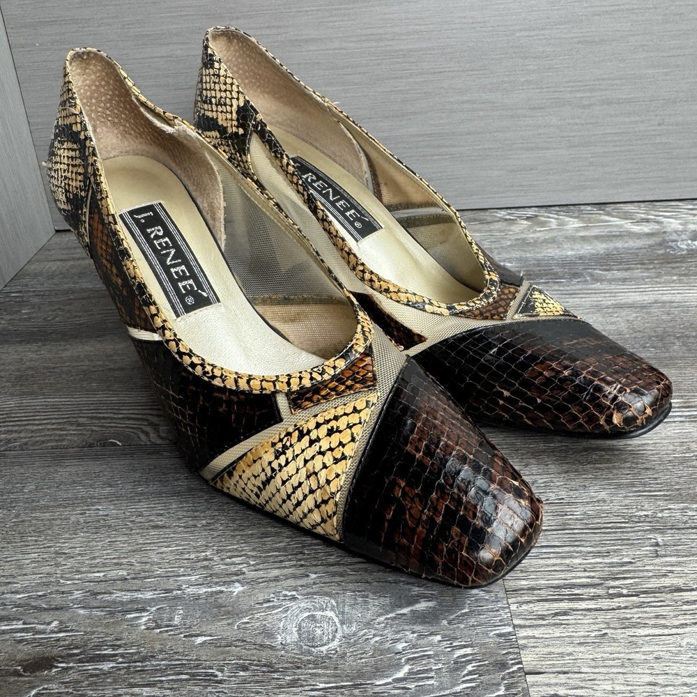 J Renee Leather Animal Print Heel Shoes Brown Women's Size 8.5